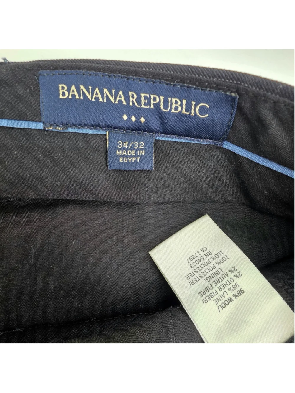 Banana Republic Wool Pinstripe Suit Mens 44R 34x32 Navy 2 Piece Executive